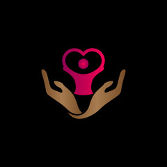 Creative hands holding human body with heart logo vector