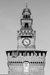 Naklejka premium Milan castle. Vintage toned black and white style.