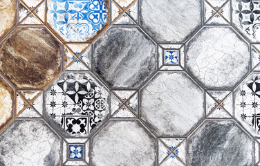 Porcelain tile with grunge pattern. Texture of aged ceramic tiles.