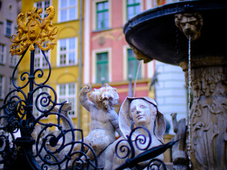 Details of Neptune's fountain in Gdańsk, Impressions from Gdańsk (Danzig in German) a port city...