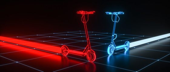 virtual e scooter pulls a beam behind it (3d rendering) © rtype