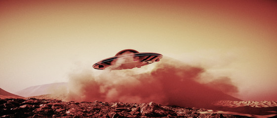 an unidentified flight objet landing on mars (3d rendering)