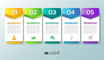  Infographics design template, Business concept with 5 steps , can be used for workflow layout, diagram, annual report, web design.Creative banner, label vector.