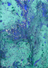 Obraz premium malachite dark blue green background stone wall texture unique technology of painting with paints on water. For tile design, background, stone imitation