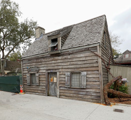 The oldest wooden school house in the United States, located in St. Augustine, Florida.  The house is said to be haunted as a mannequin looks out of the window, a very popular tourist destination.
