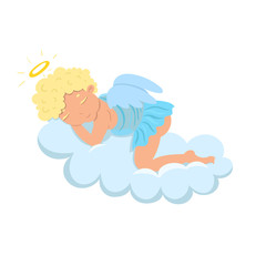 Cupid sleeps on a cloud isolate on a white background. Vector graphics.