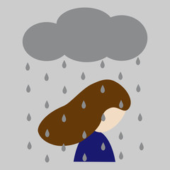 depression concept, sad girl under the rain