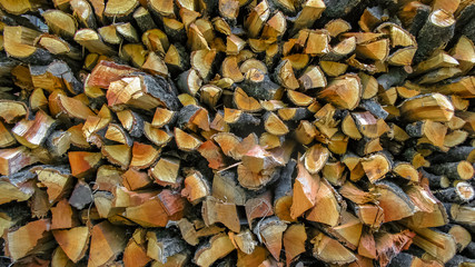 Chipped and stacked dry firewood