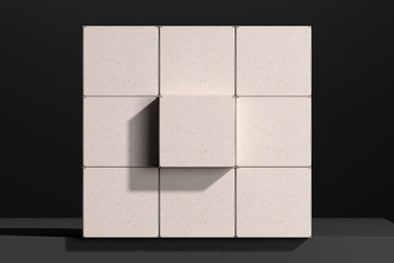 Wall From White Blank Boxes Made From Recycled Cardboard. 3d Rendering. Copy space. Environment Concern