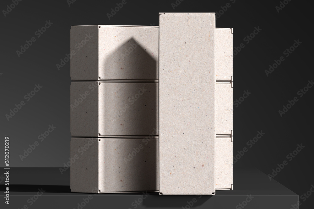 Poster white blank boxes made from recycled cardboard. 3d rendering. empty space. copy space. friendly trea
