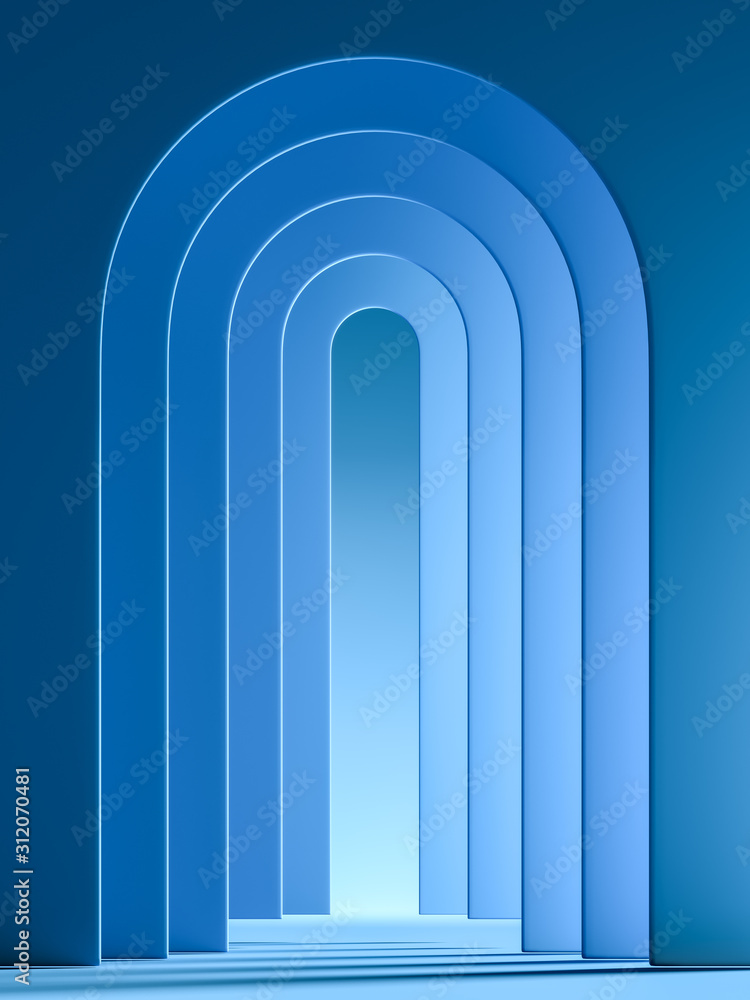 Poster modern showcase with empty space pedestal on abstract blue geometric background. 3d rendering.