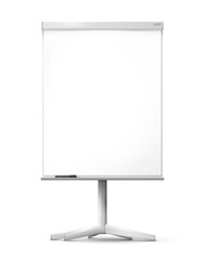 Blank office flipchart on the monopod isolated on white background. - obrazy, fototapety, plakaty