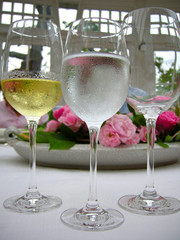 Gläser gefüllt mit Wein und Wasser