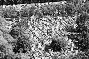 Paris - Montparnasse cemetery. Black and white vintage toned image.