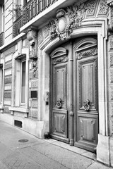 Paris door. Black and white retro style.