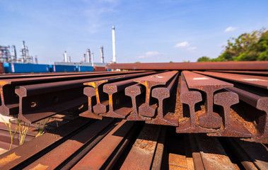 metal frame H beam or beam in red orange color at construction site.