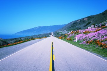 Pacific Coast Highway. Vintage filter color tone.