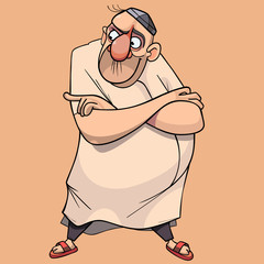 cartoon man in skullcap stands arms crossed