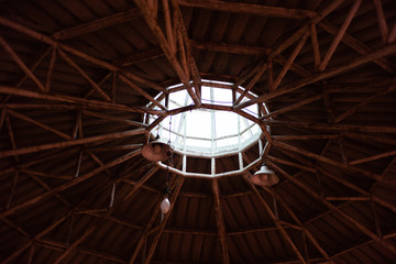 Dome shape clerestory with ceiling light in the very old abandoned  place,Thailand