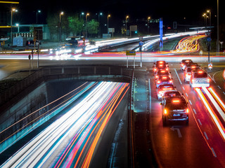 Car traffic at night in neu-ulm, germany