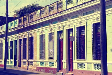 Cuba - Cienfuegos Old Town. Vintage filtered colors.