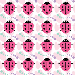 seamless repeat pattern with cute ladybugs