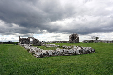 Nendrum Monastic Site. Pre-Norman monastic site ruins at Mahee Island, Strangford Lough, Northern...