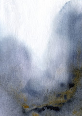 Watercolor hand painted wet abstract blue and gold textured background. Modern art  for wallpaper, wall art, card, invitation, template