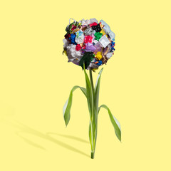 Concept of ecology disaster, environmental pollution, garbage. Stop plastic. Negative space to insert your text or ad. Modern design. Contemporary colorful and bright art collage. Unusual look.