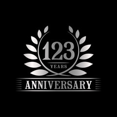 123 years logo design template. Anniversary vector and illustration template.