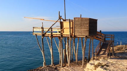 Fototapeta na wymiar Trabucco structure in Apulia region, Italy