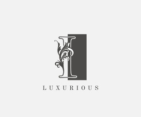 I Letter Logo.Luxury Black and White I With Classy Leaves Shape design perfect for fashion, Jewelry, Beauty Salon, Cosmetics, Spa, Hotel and Restaurant Logo.
