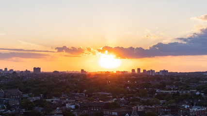 sunset over city