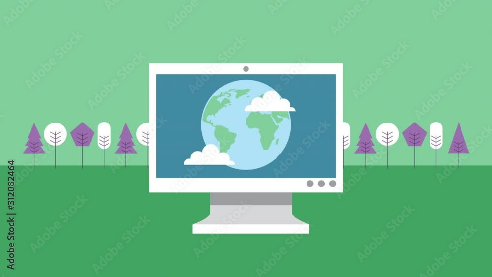 Poster desktop computer display with earth planet