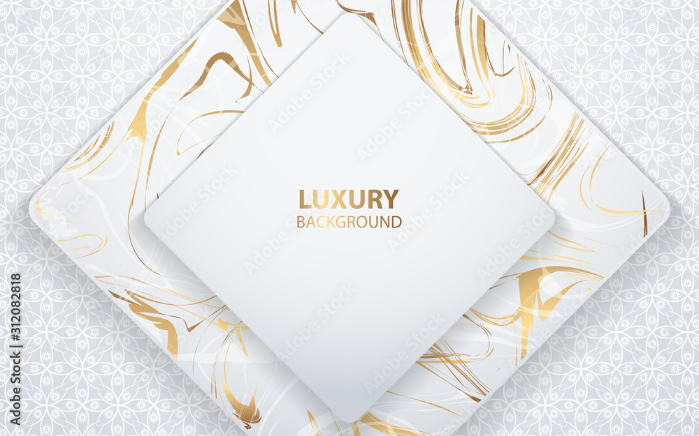 Poster modern abstract light silver background vector. elegant shape design with golden line element. luxur