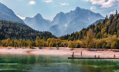 Jasna lake in Julian Alps, Kranjska gora. Wonderful summer landscape of Triglav National Park....