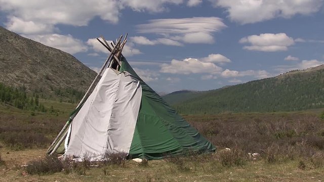 Mongolia. Darkhat basin. The camp of reindeer herders. Deer.