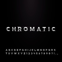set of metal letters, steel chromatic alphabet. a-z symbols, numbers and ?!., symbols.