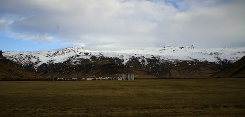 Fabulous winter sunrise in the Iceland. Sunrise against the background of mountainous