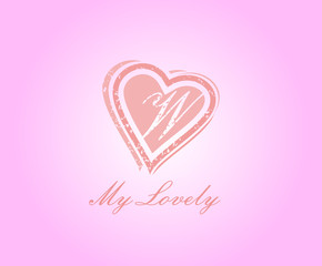 W Letter Heart Love Logo