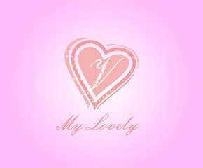 V Letter Heart Love Logo