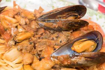 Spaghetti with seafood