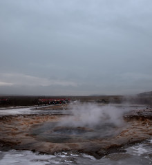 Blurred. The eruption of the Strokkur geyser in the southwestern part of Iceland in a geothermal area near the river Hvitau