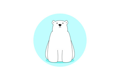 Cute polar bear vector illustration. Flat cartoonish character - arctic white bear - isolated on blue. Perfect for cards, textile, packaging.
