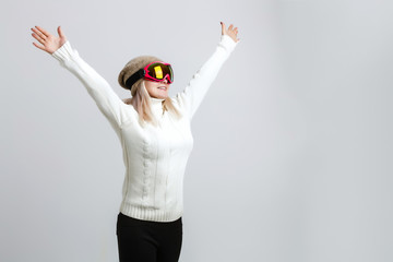 woman in ski mask on a white background