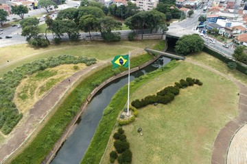 Aerial view of public Brazil's independence park and monument. Ipiranga, São Paulo, Brazil. Landmark of th city. Tourism point.