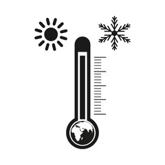 Climate change concept icon with globe and thermometer on a white background