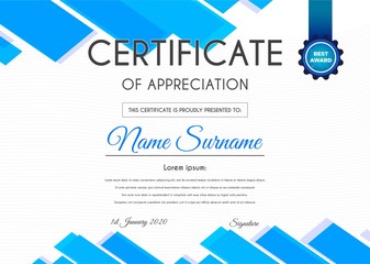 Certificate template with luxury and modern pattern suitable for diploma, conference, and honour. Vector illustration image