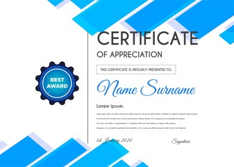 Certificate template with luxury and modern pattern suitable for diploma, conference, and honour. Vector illustration image