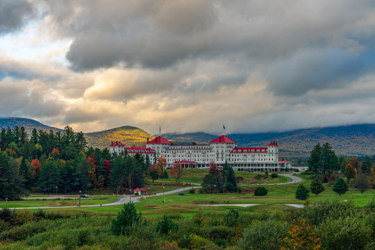 Late afternoon, autumn view of Mont Washington Hotel, Bretton Woods, NH.